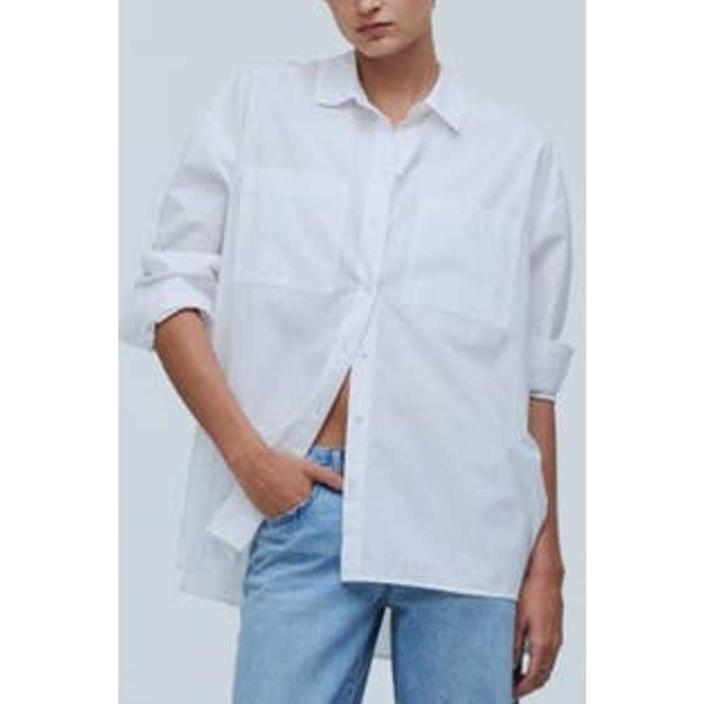 Madewell Oversized Long Sleeve Straight Hem Button Up Shirt US Women's XS New - Picture 1 of 5